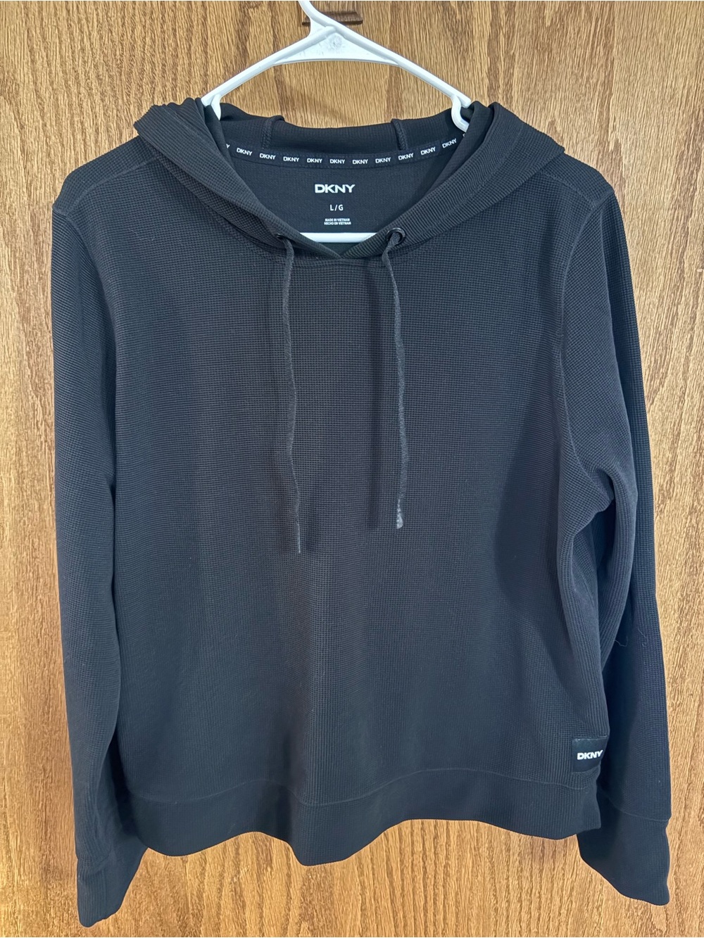 DKNY Women’s Black Hooded Waffle Knit Sweatshirt